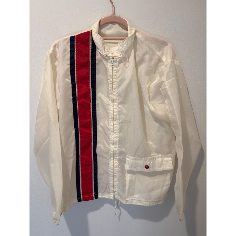 Vintage 70s Unbranded Racing Stripe Talon Zip Windbreaker Jacket M